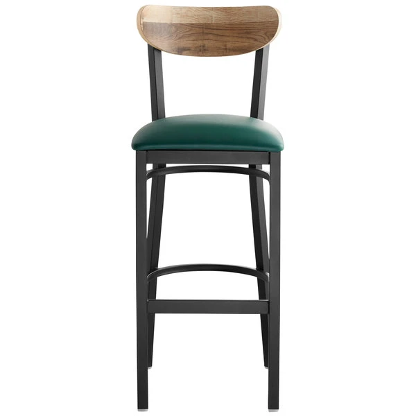 Outlet 🔔 LT&S Boomerang Series Lancaster Table & Seating Boomerang Bar Height Black Chair With Green Vinyl Seat And Driftwood Back 🎁 - Image 4