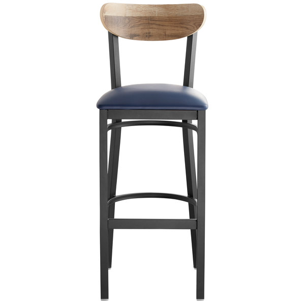 Lancaster Table & Seating Boomerang Bar Height Black Chair with Navy Vinyl Seat and Driftwood Back Cheap ???? LT&S Boomerang Series Lancaster Table & Seating Boomerang Bar Height Black Chair With Navy Vinyl Seat And Driftwood Back ???? -Lancaster Shop unnamed file 1369