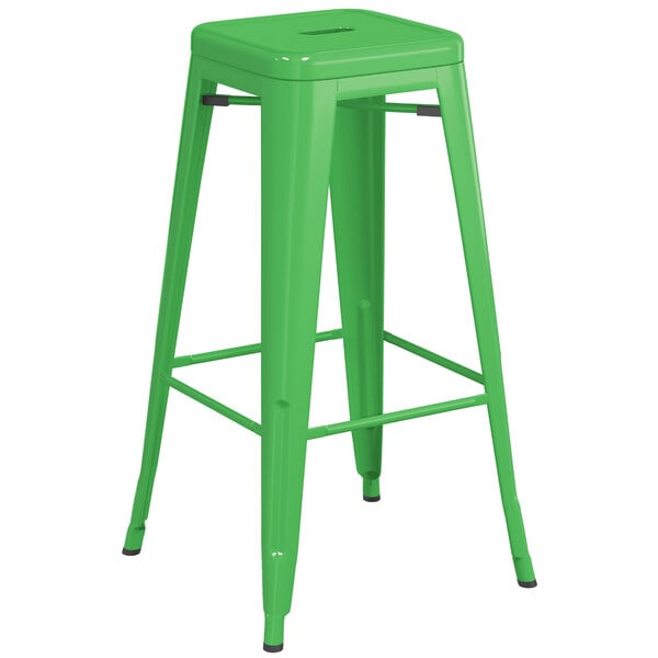 Wholesale ???? LT&S Alloy Series Lancaster Table & Seating Alloy Series Green Stackable Metal Indoor / Outdoor Industrial Barstool With Drain Hole Seat ⭐ 4 Wholesale ???? LT&S Alloy Series Lancaster Table & Seating Alloy Series Green Stackable Metal Indoor / Outdoor Industrial Barstool With Drain Hole Seat ⭐ - Image 2