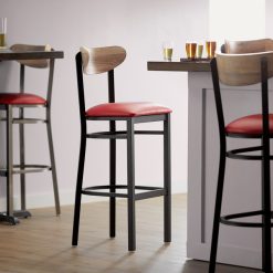 Top 10 ???? LT&S Boomerang Series Lancaster Table & Seating Boomerang Bar Height Black Chair With Red Vinyl Seat And Driftwood Back ????