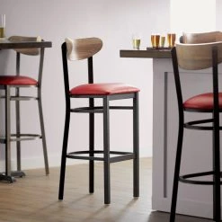 Top 10 ๐งจ LT&S Boomerang Series Lancaster Table & Seating Boomerang Bar Height Black Chair With Red Vinyl Seat And Driftwood Back ๐งจ
