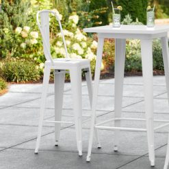 Top 10 ???? LT&S Alloy Series Lancaster Table & Seating Alloy Series White Metal Indoor / Outdoor Industrial Cafe Barstool With Vertical Slat Back And Drain Hole Seat ????