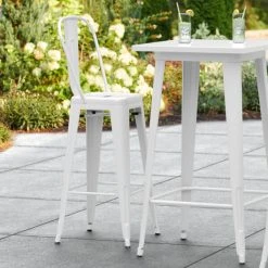 Top 10 😀 LT&S Alloy Series Lancaster Table & Seating Alloy Series White Metal Indoor / Outdoor Industrial Cafe Barstool With Vertical Slat Back And Drain Hole Seat 🔥