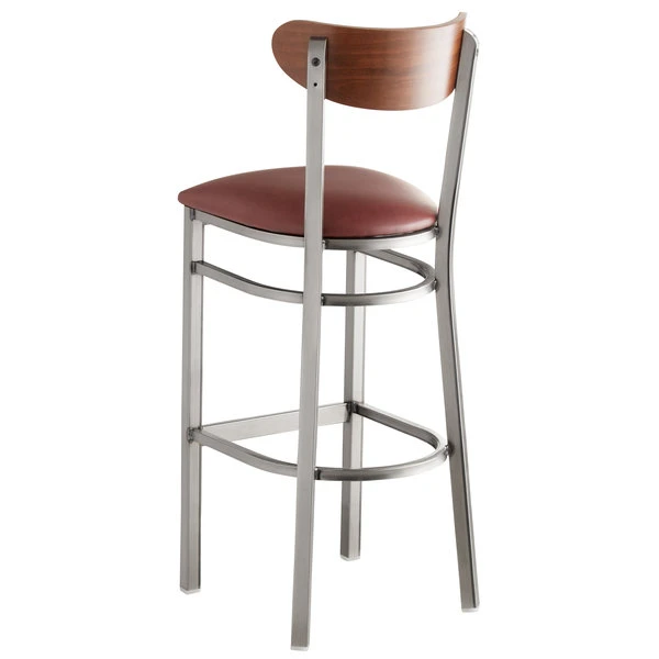 Brand new ๐ LT&S Boomerang Series Lancaster Table & Seating Boomerang Bar Height Clear ๐งฅ Coat Chair With Burgundy Vinyl Seat And Antique Walnut Back ๐คฉ - Image 3