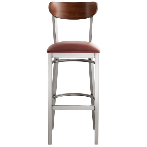 Lancaster Table & Seating Boomerang Bar Height Clear Coat Chair with Burgundy Vinyl Seat and Antique Walnut Back Brand new ???? LT&S Boomerang Series Lancaster Table & Seating Boomerang Bar Height Clear ???? Coat Chair With Burgundy Vinyl Seat And Antique Walnut Back ???? -Lancaster Shop unnamed file 1381