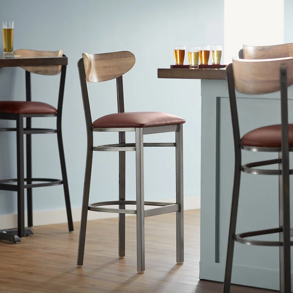 Deals 🔥 LT&S Boomerang Series Lancaster Table & Seating Boomerang Bar Height Clear 🧥 Coat Chair With Burgundy Vinyl Seat And Driftwood Back 👍