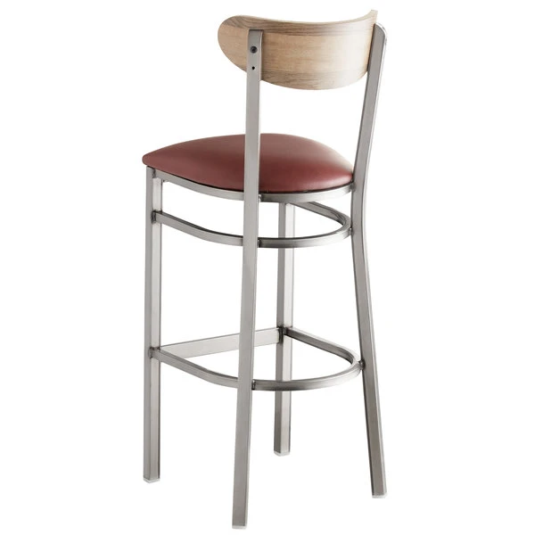 Deals 🔥 LT&S Boomerang Series Lancaster Table & Seating Boomerang Bar Height Clear 🧥 Coat Chair With Burgundy Vinyl Seat And Driftwood Back 👍 - Image 3