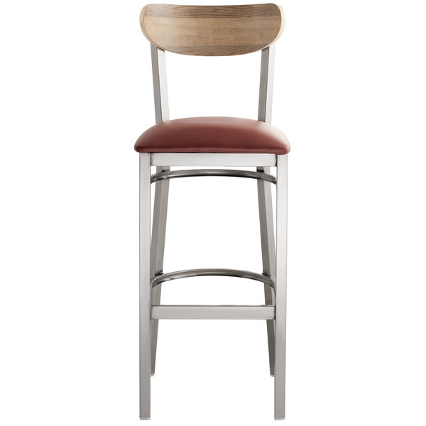 Lancaster Table & Seating Boomerang Bar Height Clear Coat Chair with Burgundy Vinyl Seat and Driftwood Back Deals ???? LT&S Boomerang Series Lancaster Table & Seating Boomerang Bar Height Clear ???? Coat Chair With Burgundy Vinyl Seat And Driftwood Back ???? -Lancaster Shop unnamed file 1385