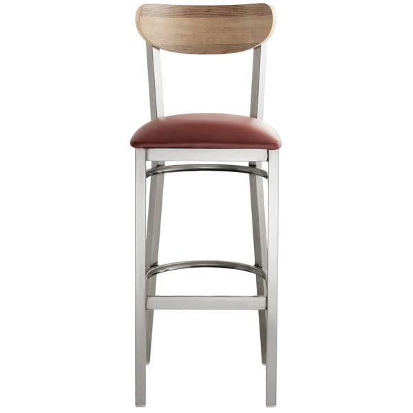 Deals 🔥 LT&S Boomerang Series Lancaster Table & Seating Boomerang Bar Height Clear 🧥 Coat Chair With Burgundy Vinyl Seat And Driftwood Back 👍 - Image 4