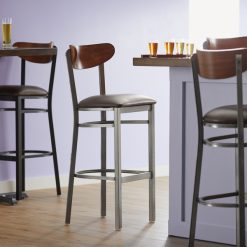 Brand new ???? LT&S Boomerang Series Lancaster Table & Seating Boomerang Bar Height Clear ???? Coat Chair With Dark Brown Vinyl Seat And Antique Walnut Back ????