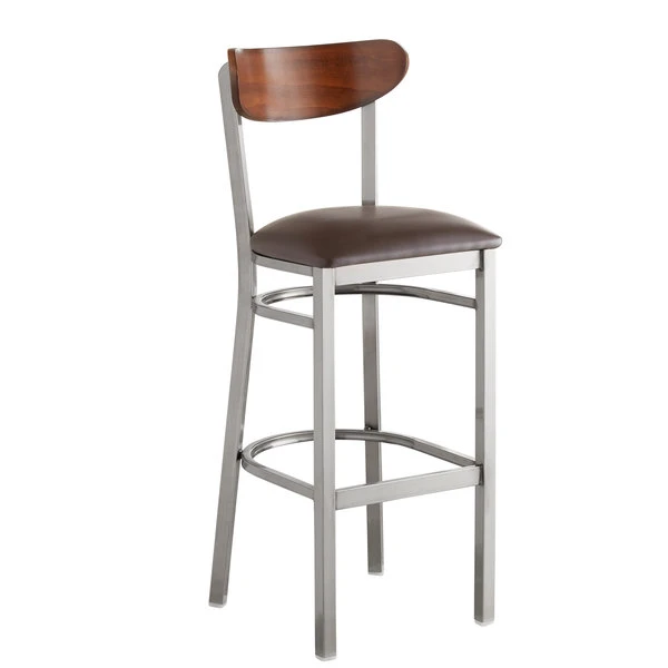 Brand new 🔔 LT&S Boomerang Series Lancaster Table & Seating Boomerang Bar Height Clear 🧥 Coat Chair With Dark Brown Vinyl Seat And Antique Walnut Back 👍 - Image 2