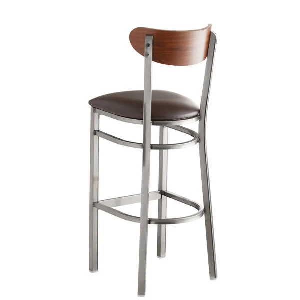 Brand new 🔔 LT&S Boomerang Series Lancaster Table & Seating Boomerang Bar Height Clear 🧥 Coat Chair With Dark Brown Vinyl Seat And Antique Walnut Back 👍 - Image 3