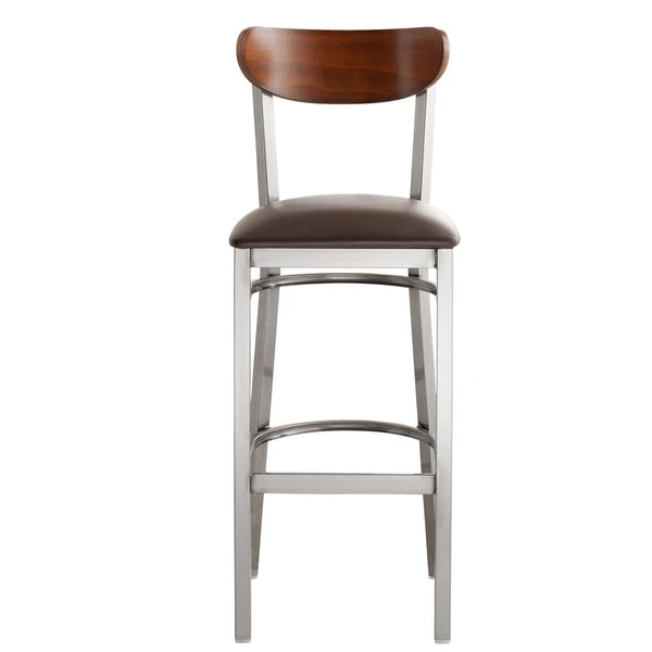 Brand new 🔔 LT&S Boomerang Series Lancaster Table & Seating Boomerang Bar Height Clear 🧥 Coat Chair With Dark Brown Vinyl Seat And Antique Walnut Back 👍 - Image 4