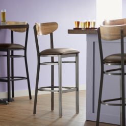 Promo ⭐ LT&S Boomerang Series Lancaster Table & Seating Boomerang Bar Height Clear ???? Coat Chair With Dark Brown Vinyl Seat And Driftwood Back ????