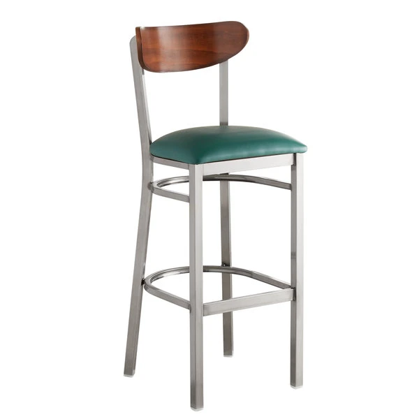 Discount 🥰 LT&S Boomerang Series Lancaster Table & Seating Boomerang Bar Height Clear 🧥 Coat Chair With Green Vinyl Seat And Antique Walnut Back 🤩 - Image 2