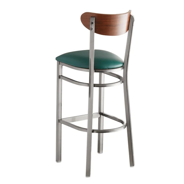 Discount 🥰 LT&S Boomerang Series Lancaster Table & Seating Boomerang Bar Height Clear 🧥 Coat Chair With Green Vinyl Seat And Antique Walnut Back 🤩 - Image 3