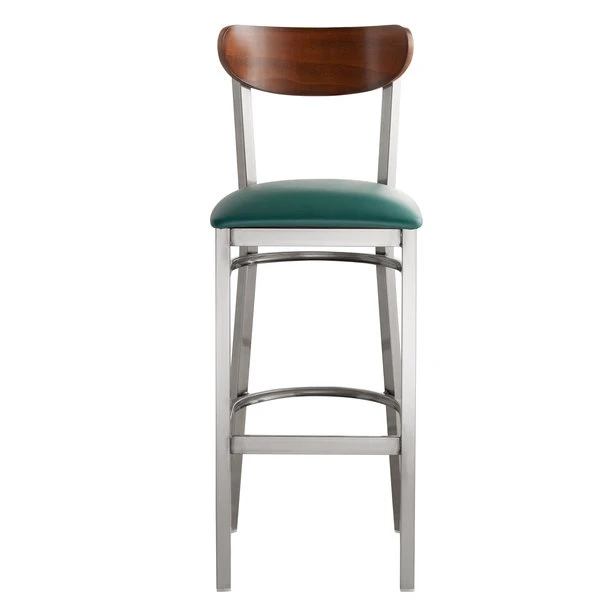 Discount 🥰 LT&S Boomerang Series Lancaster Table & Seating Boomerang Bar Height Clear 🧥 Coat Chair With Green Vinyl Seat And Antique Walnut Back 🤩 - Image 4