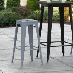 Hot Sale ???? LT&S Alloy Series Lancaster Table & Seating Alloy Series Charcoal Stackable Metal Indoor / Outdoor Industrial Barstool With Drain Hole Seat ✔️