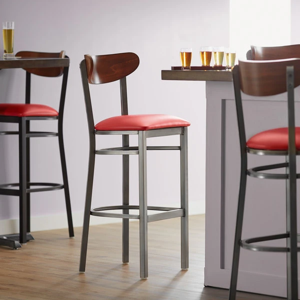 Budget 😀 LT&S Boomerang Series Lancaster Table & Seating Boomerang Bar Height Clear 🧥 Coat Chair With Red Vinyl Seat And Antique Walnut Back 😍