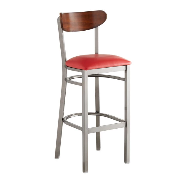 Budget 😀 LT&S Boomerang Series Lancaster Table & Seating Boomerang Bar Height Clear 🧥 Coat Chair With Red Vinyl Seat And Antique Walnut Back 😍 - Image 2