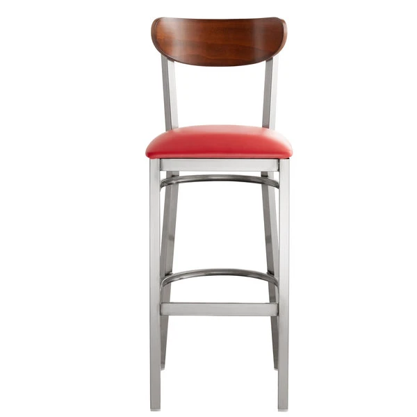 Budget 😀 LT&S Boomerang Series Lancaster Table & Seating Boomerang Bar Height Clear 🧥 Coat Chair With Red Vinyl Seat And Antique Walnut Back 😍 - Image 4