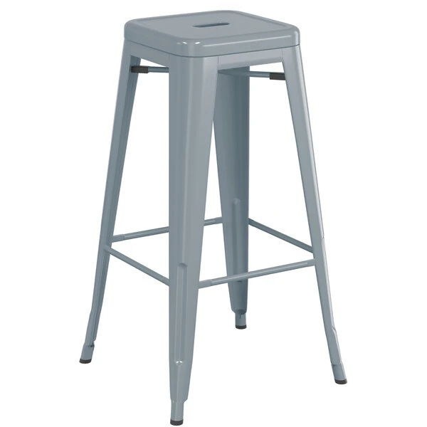 Hot Sale 🔥 LT&S Alloy Series Lancaster Table & Seating Alloy Series Charcoal Stackable Metal Indoor / Outdoor Industrial Barstool With Drain Hole Seat ✔️ - Image 2