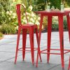 Budget ???? LT&S Alloy Series Lancaster Table & Seating Alloy Series Distressed Red Metal Indoor / Outdoor Industrial Cafe Barstool With Vertical Slat Back And Drain Hole Seat ????