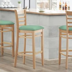 Flash Sale ๐งจ Lancaster Table & Seating Natural Finish Wooden Ladder Back Bar Height Chair With Seafoam Padded Seat ๐ฅ