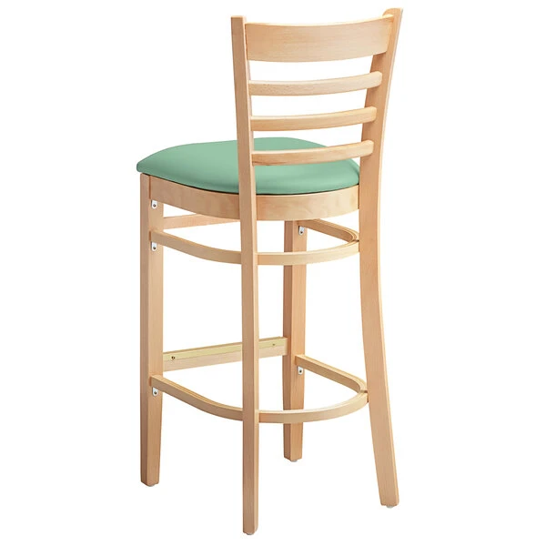 Flash Sale ๐งจ Lancaster Table & Seating Natural Finish Wooden Ladder Back Bar Height Chair With Seafoam Padded Seat ๐ฅ - Image 3