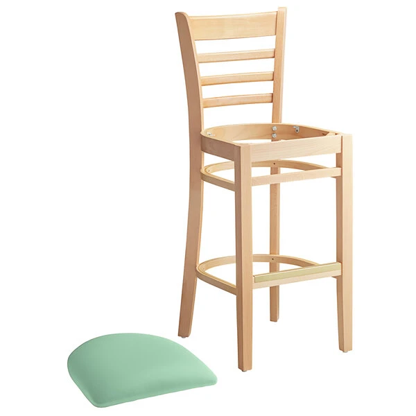 Flash Sale ๐งจ Lancaster Table & Seating Natural Finish Wooden Ladder Back Bar Height Chair With Seafoam Padded Seat ๐ฅ - Image 4