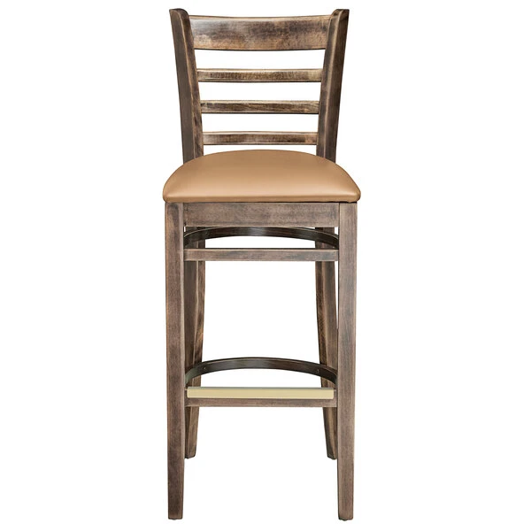 Wholesale ๐ Lancaster Table & Seating Vintage Ladder Back Bar Height Chair With Light Brown Padded Seat ๐คฉ - Image 4