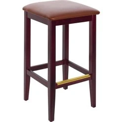 Discount ❤️ BFM Seating Stockton Dark Mahogany Beechwood Square Backless Barstool With 2" Light Brown Vinyl Seat 🎁