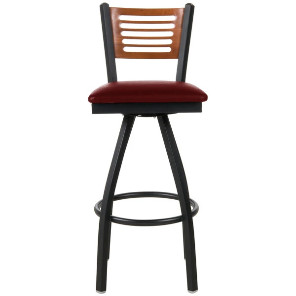 Best deal 🥰 BFM Seating 2151SBUV-CHSB Espy Sand Black Metal Bar Height Chair With Cherry Wooden Back And 2" Burgundy Vinyl Swivel Seat 😀 - Image 3