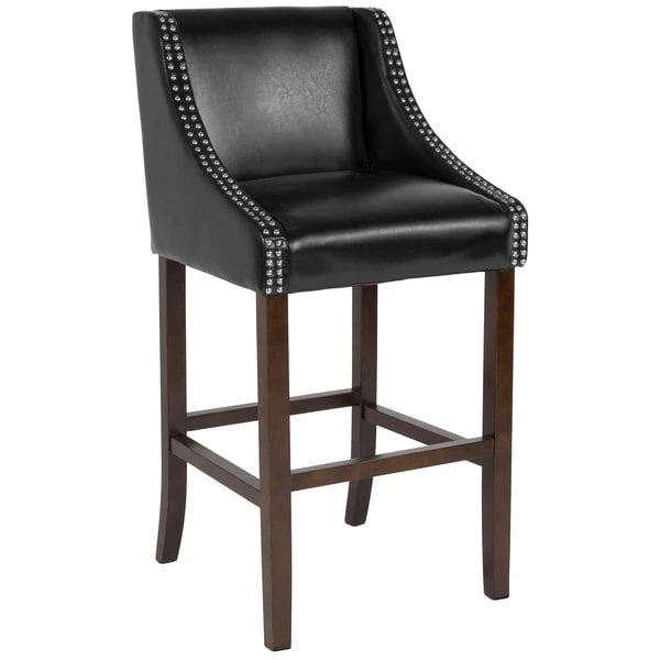 Flash Sale 🎁 Flash Furniture CH-182020-30-BK-GG Carmel Series Black Leather Bar Stool With Walnut Frame And Nail Trim Accent 😀