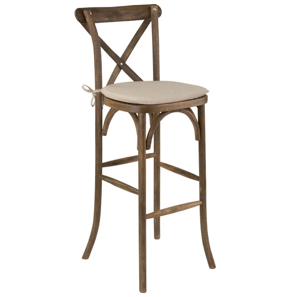 Discount 🌟 Flash Furniture XA-X-BAR-GO-BC-GG Hercules Dark Antique Wood Stackable Cross Back Barstool With Cushion ✔️