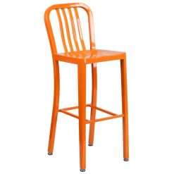 Cheapest ???? Flash Furniture CH-61200-30-OR-GG 30" Orange Metal Indoor / Outdoor Bar Height Stool With Vertical Slat Back ????