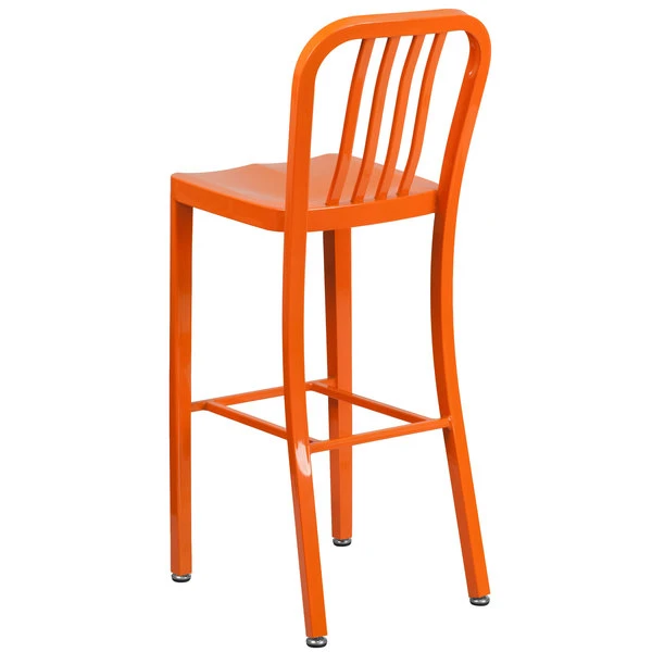 Cheapest 🎉 Flash Furniture CH-61200-30-OR-GG 30" Orange Metal Indoor / Outdoor Bar Height Stool With Vertical Slat Back 🔥 - Image 2