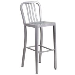 Top 10 ???? Flash Furniture CH-61200-30-SIL-GG 30" Silver Metal Indoor / Outdoor Bar Height Stool With Vertical Slat Back ????