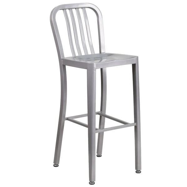Top 10 🤩 Flash Furniture CH-61200-30-SIL-GG 30" Silver Metal Indoor / Outdoor Bar Height Stool With Vertical Slat Back 🔔