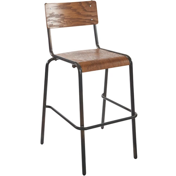 Best Pirce 🎉 BFM Seating JS55BASH-AARU Nash Stackable Barstool With Distressed Steel Frame And Autumn Ash Veneer Wood Seat And Back ⭐