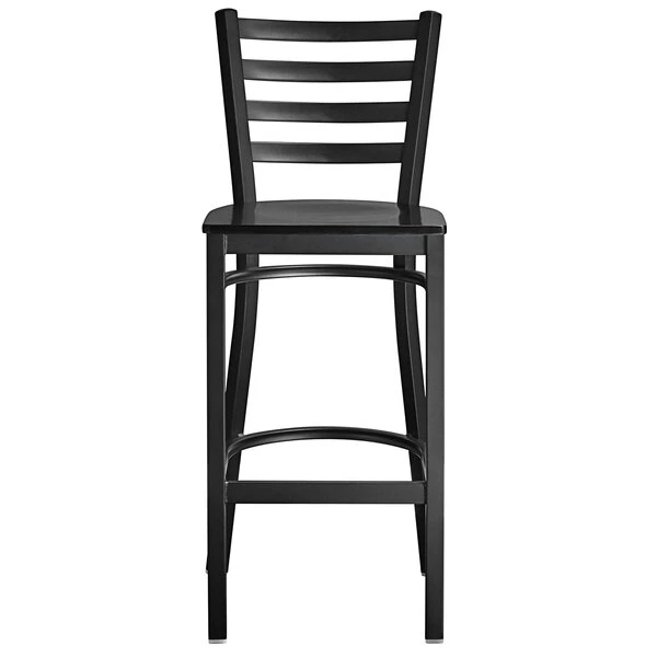 Outlet 🤩 Lancaster Table & Seating Black Frame Ladder Back Bar Height Chair With Black Wood Seat ⭐ - Image 5