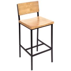 Outlet ???? BFM Seating JS33BNTW-SB Memphis Sand Black Steel Bar Height Chair With Natural Ash Wooden Back And Seat ????