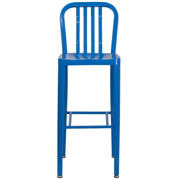 Best Sale 👍 Flash Furniture CH-61200-30-BL-GG 30" Blue Metal Indoor / Outdoor Bar Height Stool With Vertical Slat Back ✔️ - Image 3