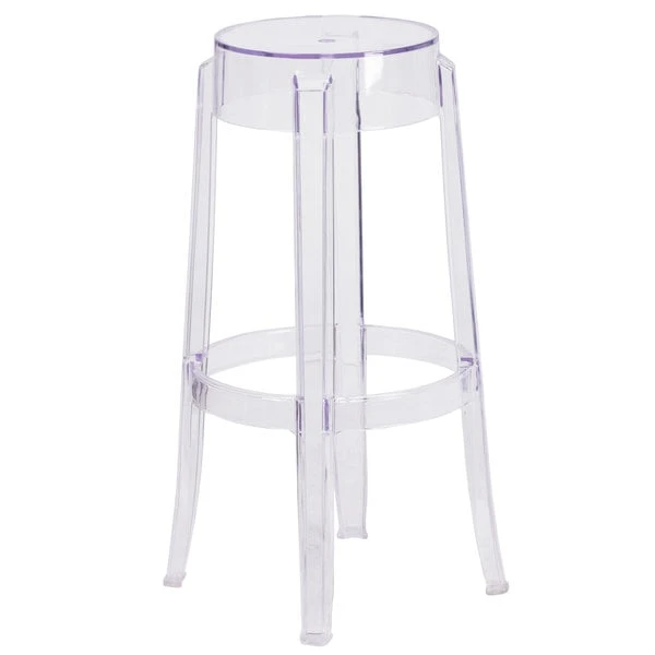Flash Sale 💯 Flash Furniture FH-118-APC2-GG Transparent Polycarbonate Outdoor / Indoor Bar Height Stackable Stool With Drain Hole Seat ✔️