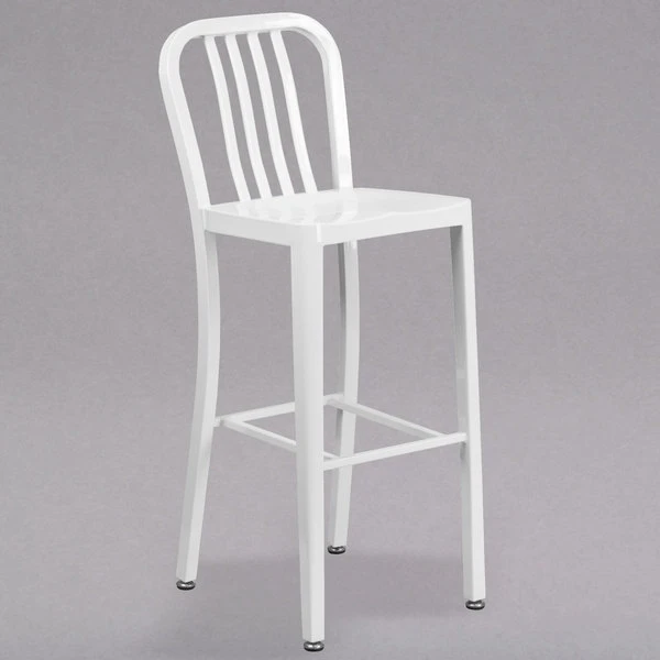 Budget 🛒 Flash Furniture CH-61200-30-WH-GG 30" White Metal Indoor / Outdoor Bar Height Stool With Vertical Slat Back 👍