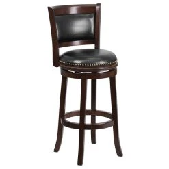Discount 🎁 Flash Furniture TA-61029-CA-GG Cappuccino Wood Bar Height Panel Back Stool With Black Leather Seat 👏