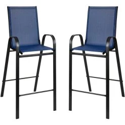 Promo 🎁 Flash Furniture Brazos Series Navy Stackable Outdoor Flex Comfort Barstool With Steel Frame - 2/Pack ✨