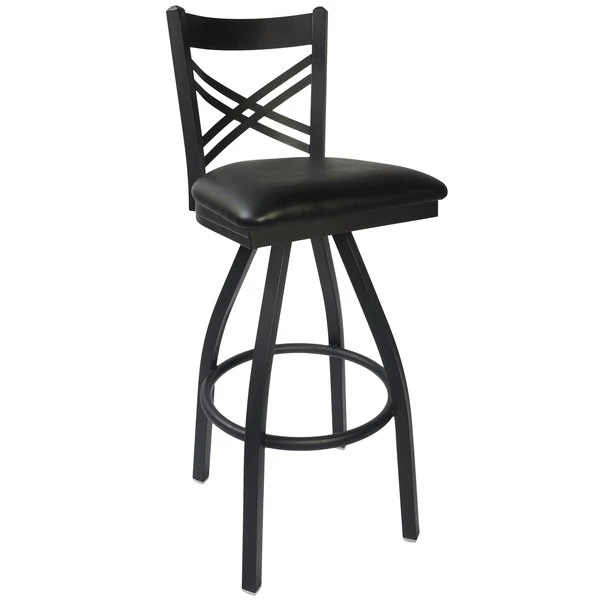 Best reviews of ✔️ BFM Seating 2130SBLV-SB Akrin Metal Barstool With 2" Black Vinyl Swivel Seat ✔️