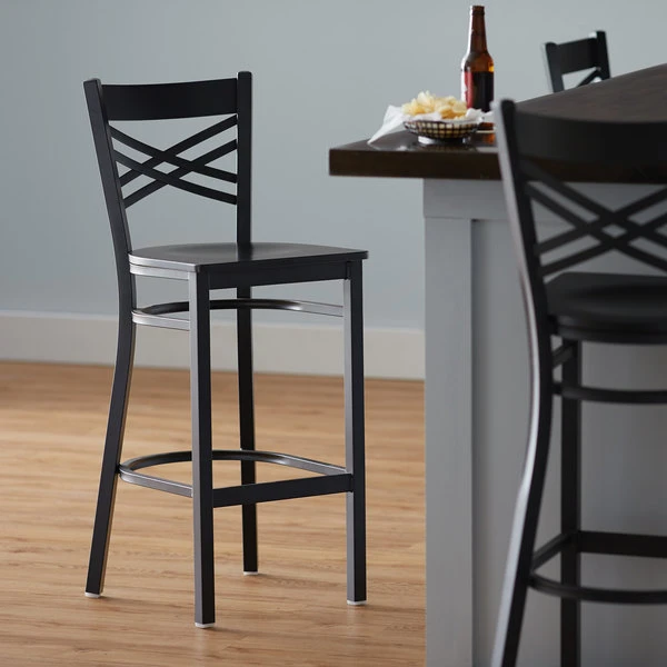 Cheap ๐ฏ Lancaster Table & Seating Cross Back Bar Height Black Chair With Black Wood Seat ๐