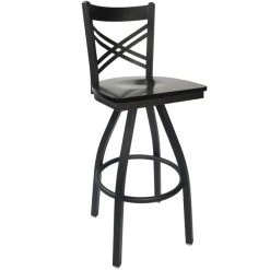 Best deal 🧨 BFM Seating 2130SBLW-SB Akrin Metal Barstool With Black Wood Swivel Seat 😀